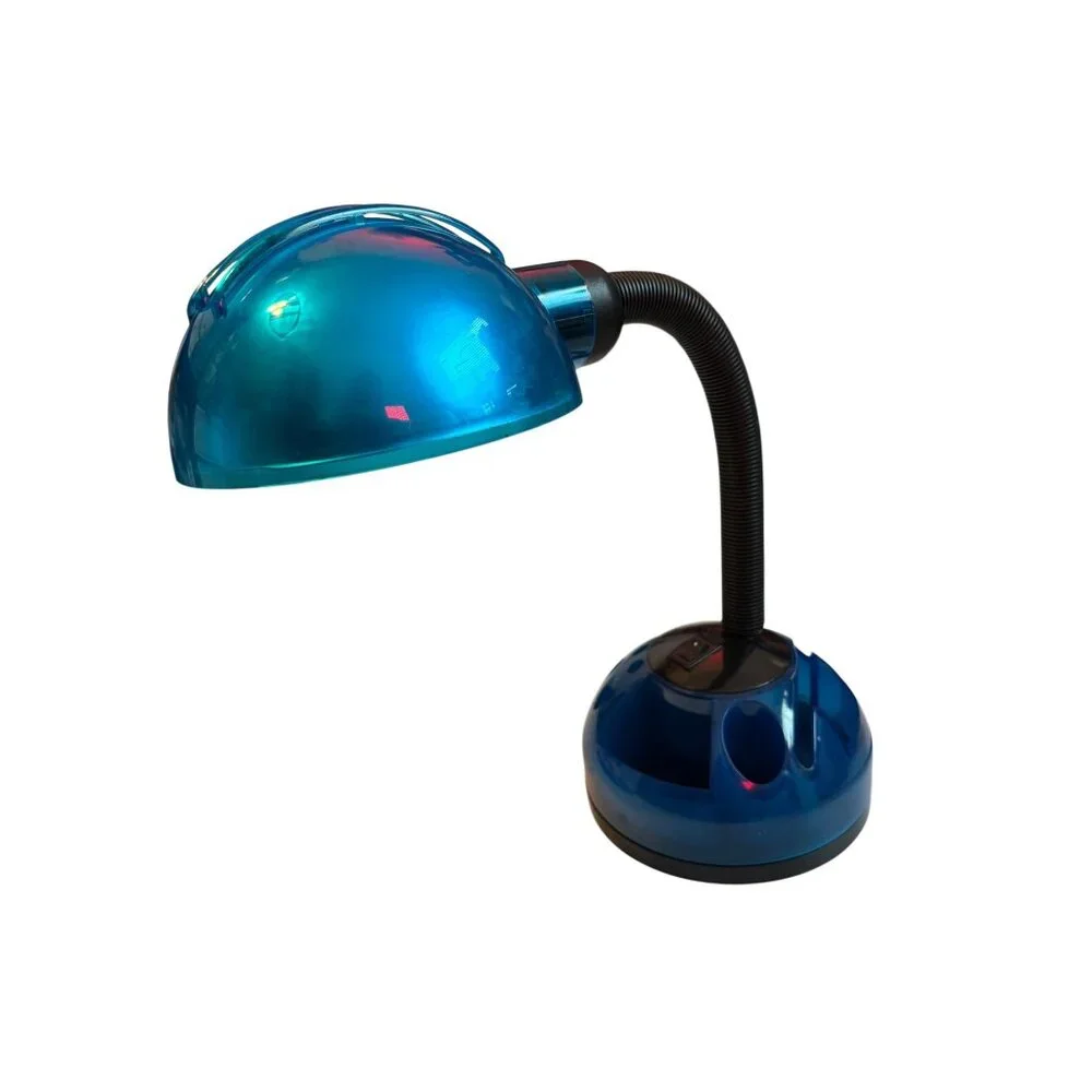 Vintage Blue Iridescent Gooseneck Desk Lamp Modern Art Deco Style